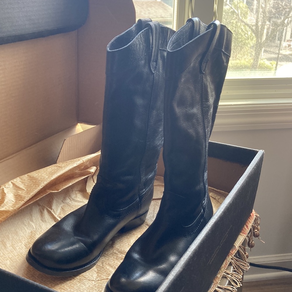 Frye Black Leather Combat/Moto Boots - Picture 5 of 8